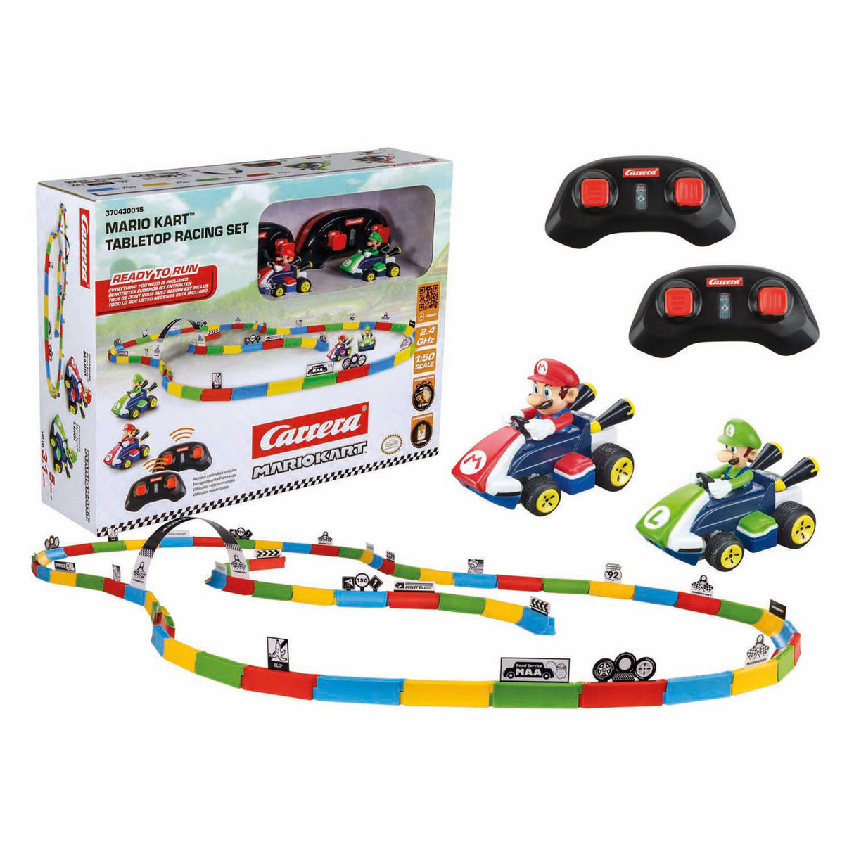 Carrera RC 2,4 GHz Mario Kart Ensemble de course sur table – Mario Luigi 1:43