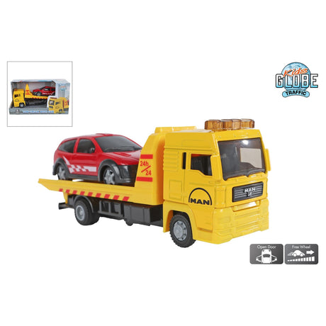 Véhicule de dépannage camion globe homme pour enfants avec voiture, 19 cm