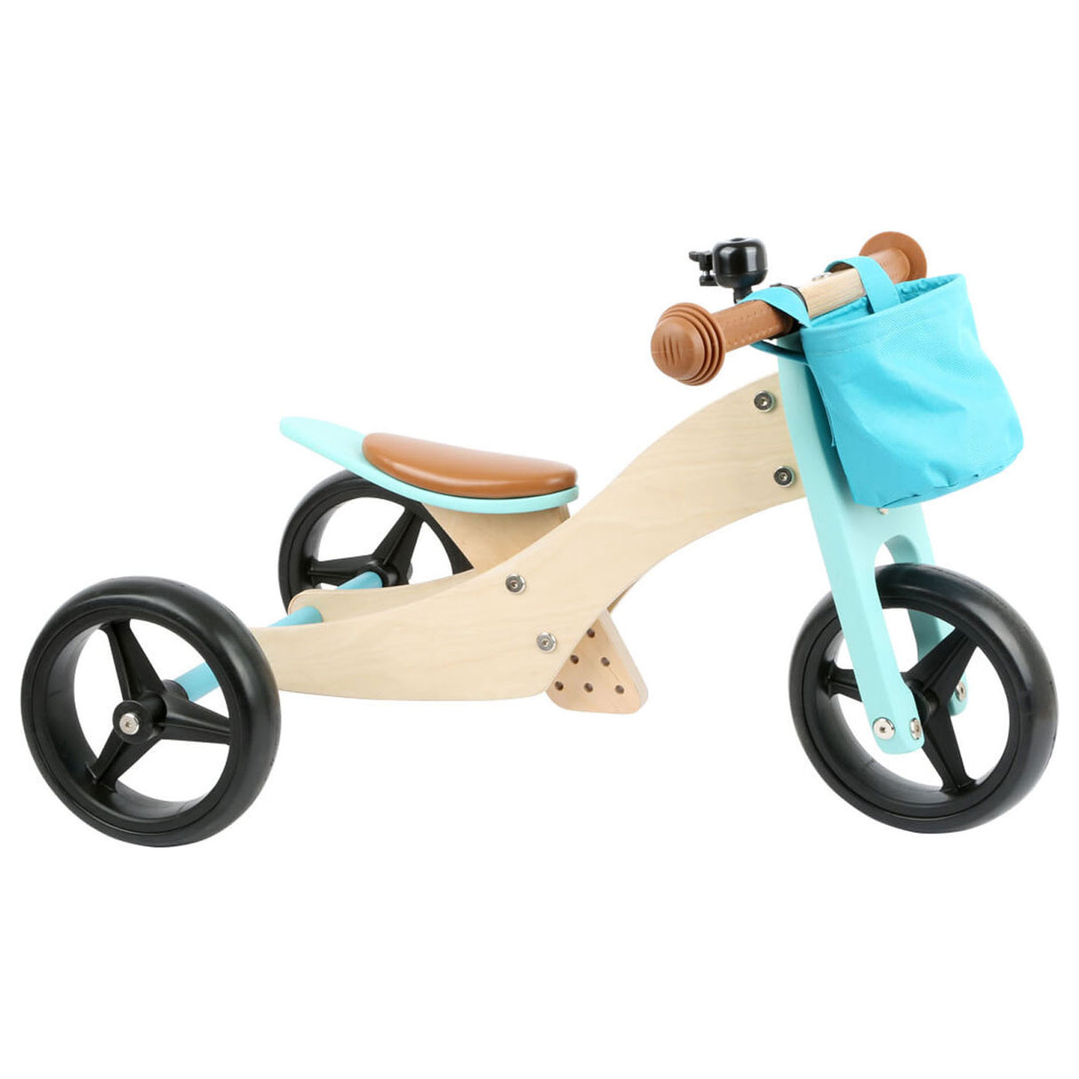 Petit pied - Tricycle en bois et vélo d'équilibre 2in1 turquoise