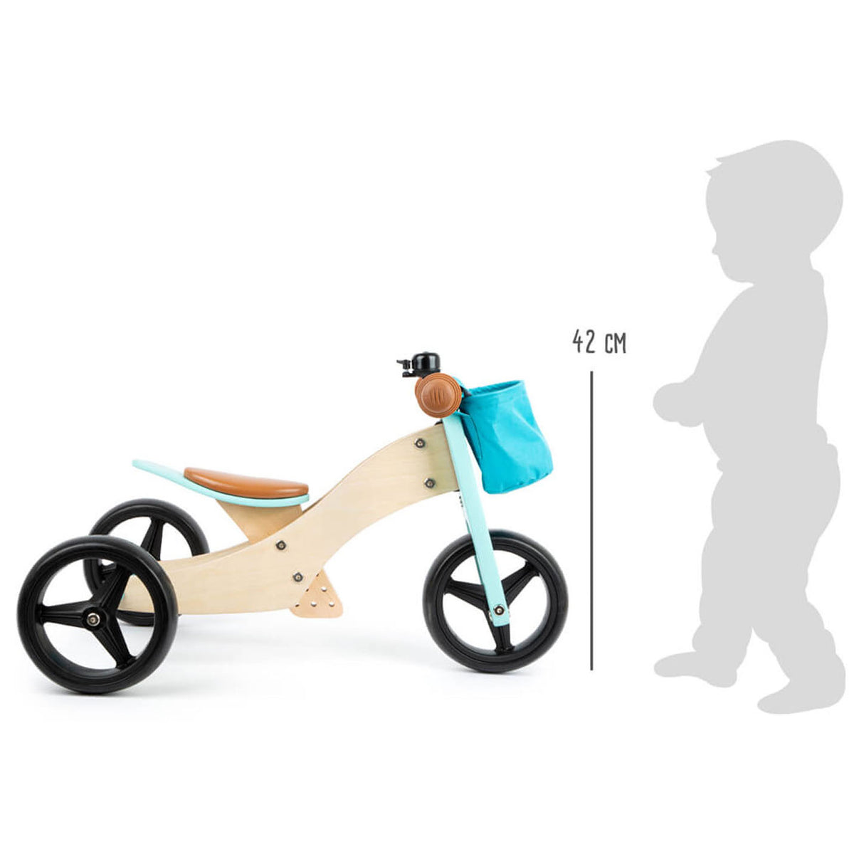 Small foot wooden tricycle and 2in1 turquoise