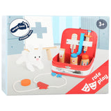 Small foot wooden veterinarian set in suitcase, 9dlg.