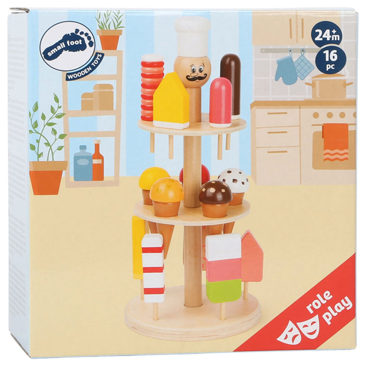 Petit pied - étal de crème glacée Luigi en bois, 16dlg.