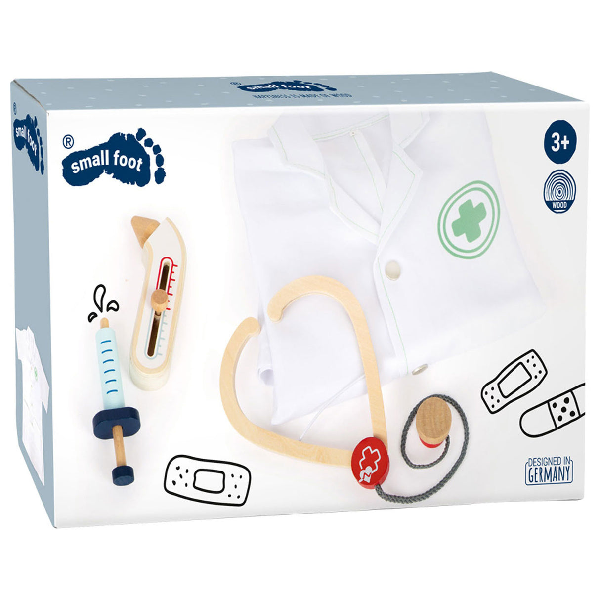 Petit pied - veste docteur avec accessoires en bois, 4dlg.