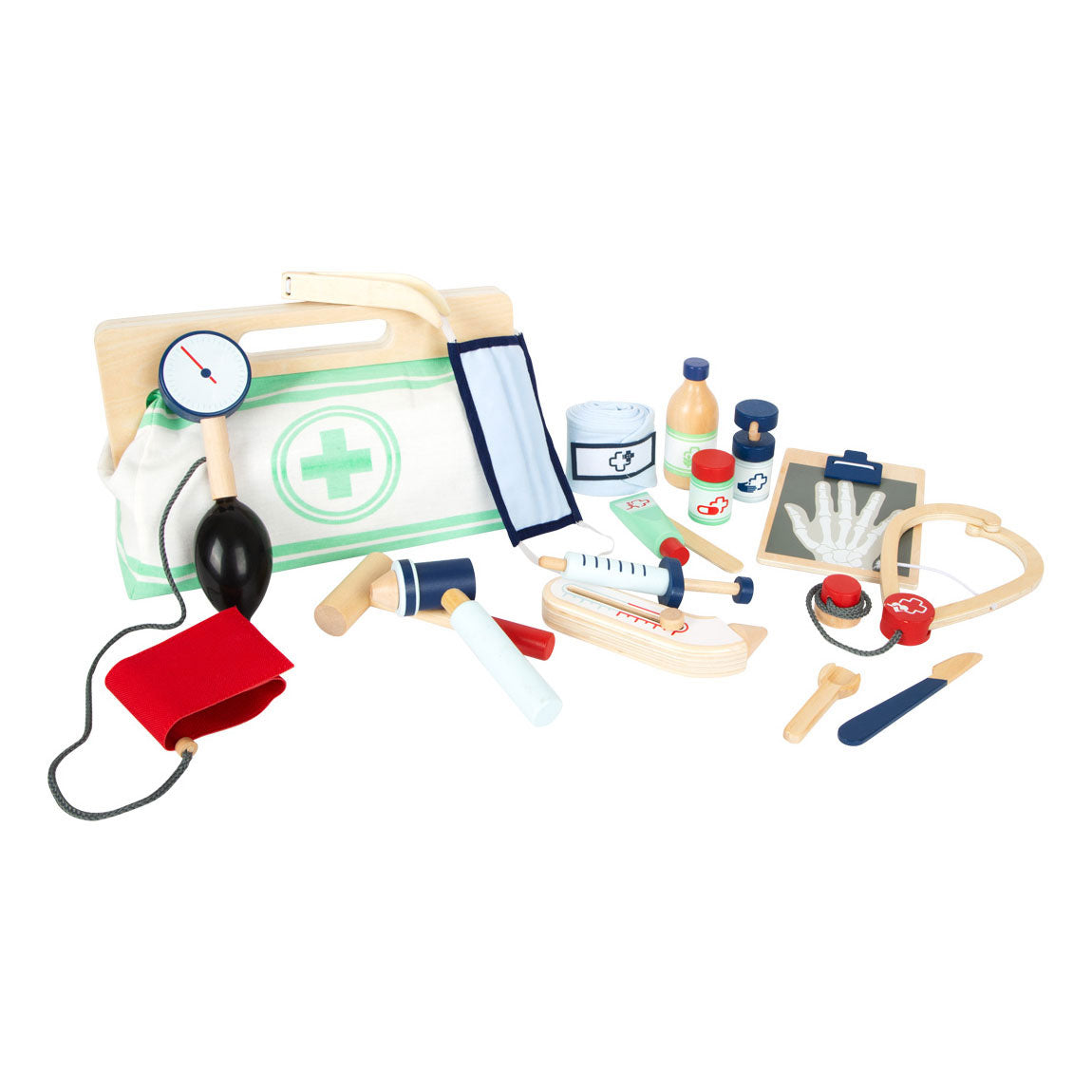 Petit pied - Sac docteur avec accessoires de doctorat en bois, 18dlg.
