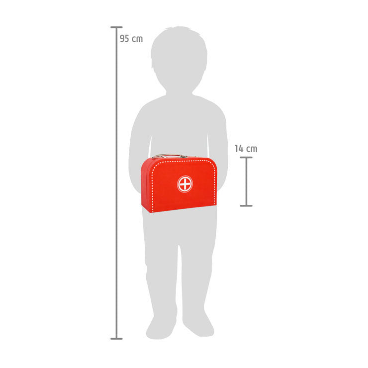 Petit pied de médecin en bois ensemble en valise rouge