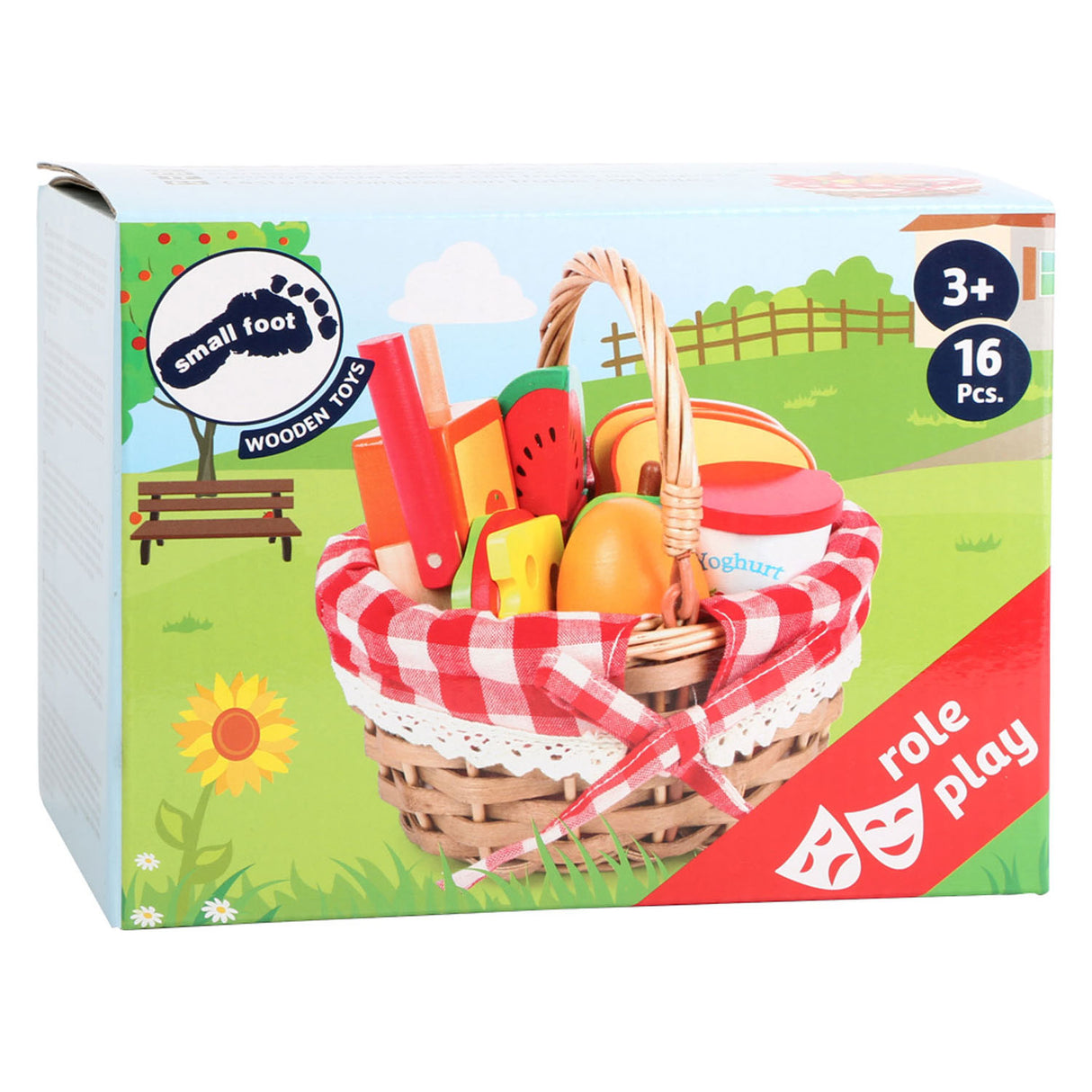 Small foot picnic basket with wooden cut