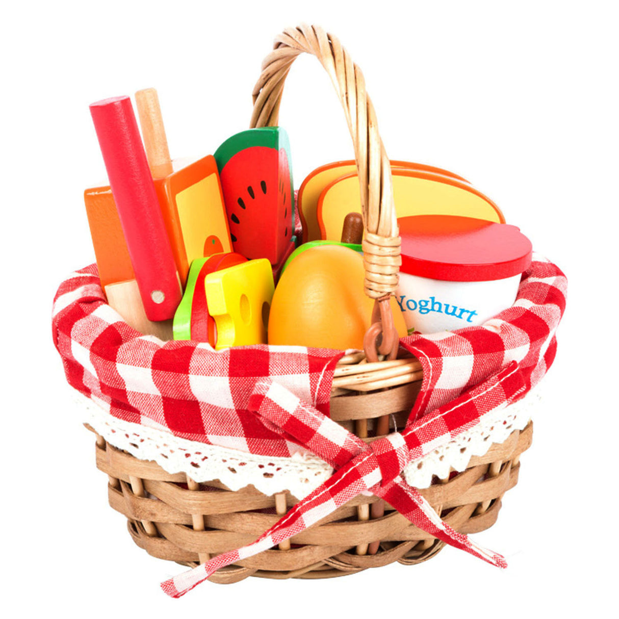 Small foot picnic basket with wooden cut