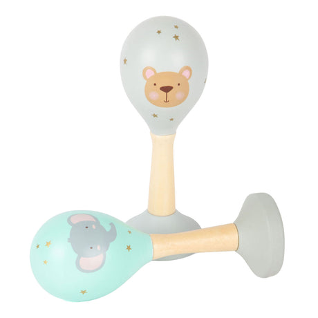 Small foot - hochet bébé en bois maracas animal, lot de 2