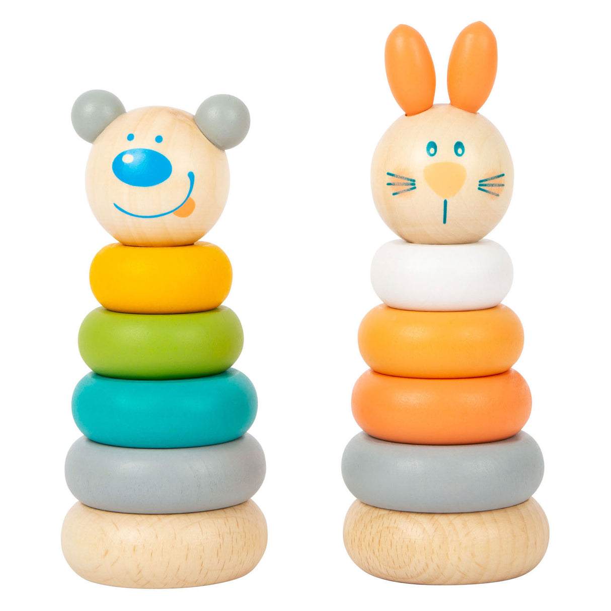 Small foot wooden stacking tower animal pastel, 6dlg.