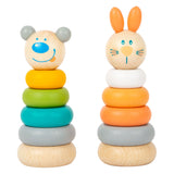 Small foot wooden stacking tower animal pastel, 6dlg.