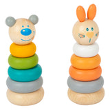 Small foot wooden stacking tower animal pastel, 6dlg.