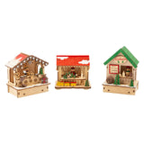 Small foot wooden decoration Christmas market with lights, set of 3