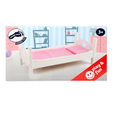 Lit de poupée en bois petit pied avec literie 50 cm blanc rose