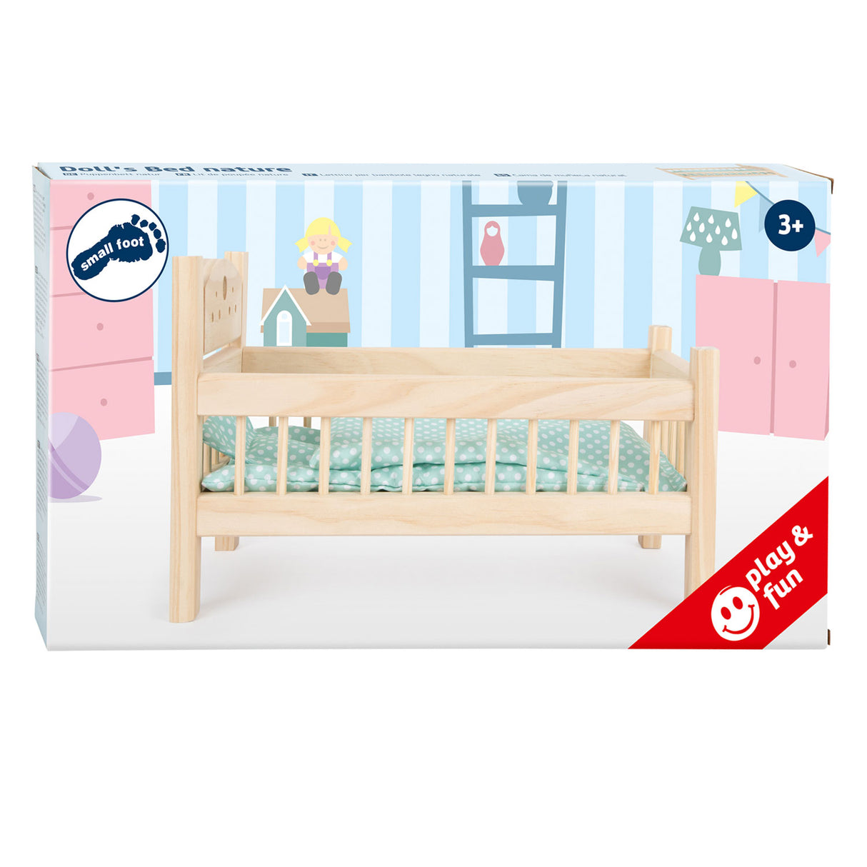 Petit pied - lit de poupée en bois bien sûr avec literie, 4ldg.