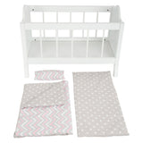 Small foot wooden doll bed white with bedding stripes, 4dlg.