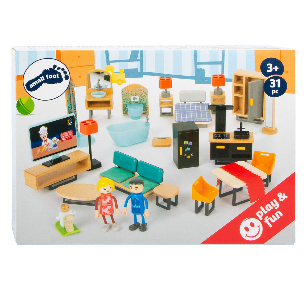 Small foot – ensemble complet moderne de meubles de maison de poupée en bois, 31 pièces.