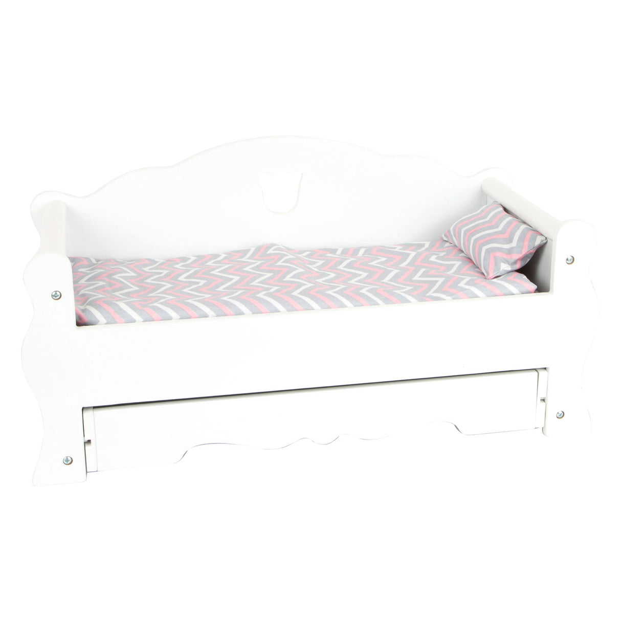 Small foot - lit de poupée en bois avec tiroir et literie, 4 pièces.