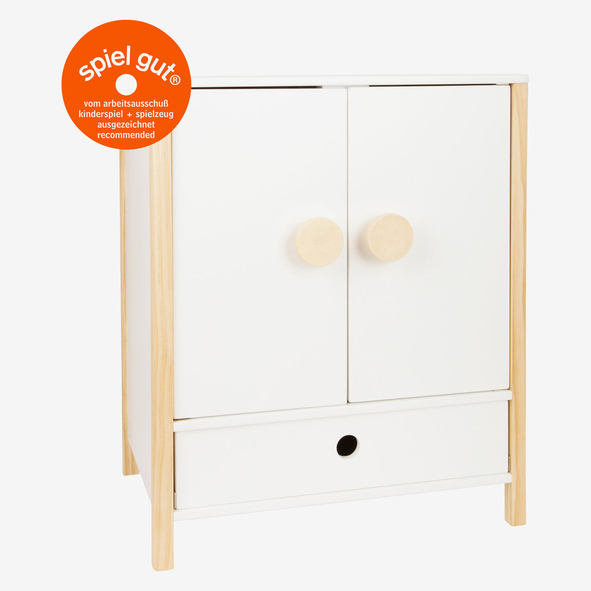 Petite garde-robe de poupée en bois à petit pied avec des cintres, 3dlg.