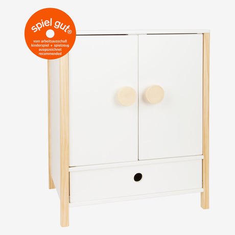 Petite garde-robe de poupée en bois à petit pied avec des cintres, 3dlg.