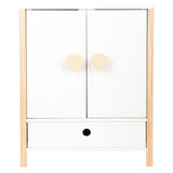 Petite garde-robe de poupée en bois à petit pied avec des cintres, 3dlg.