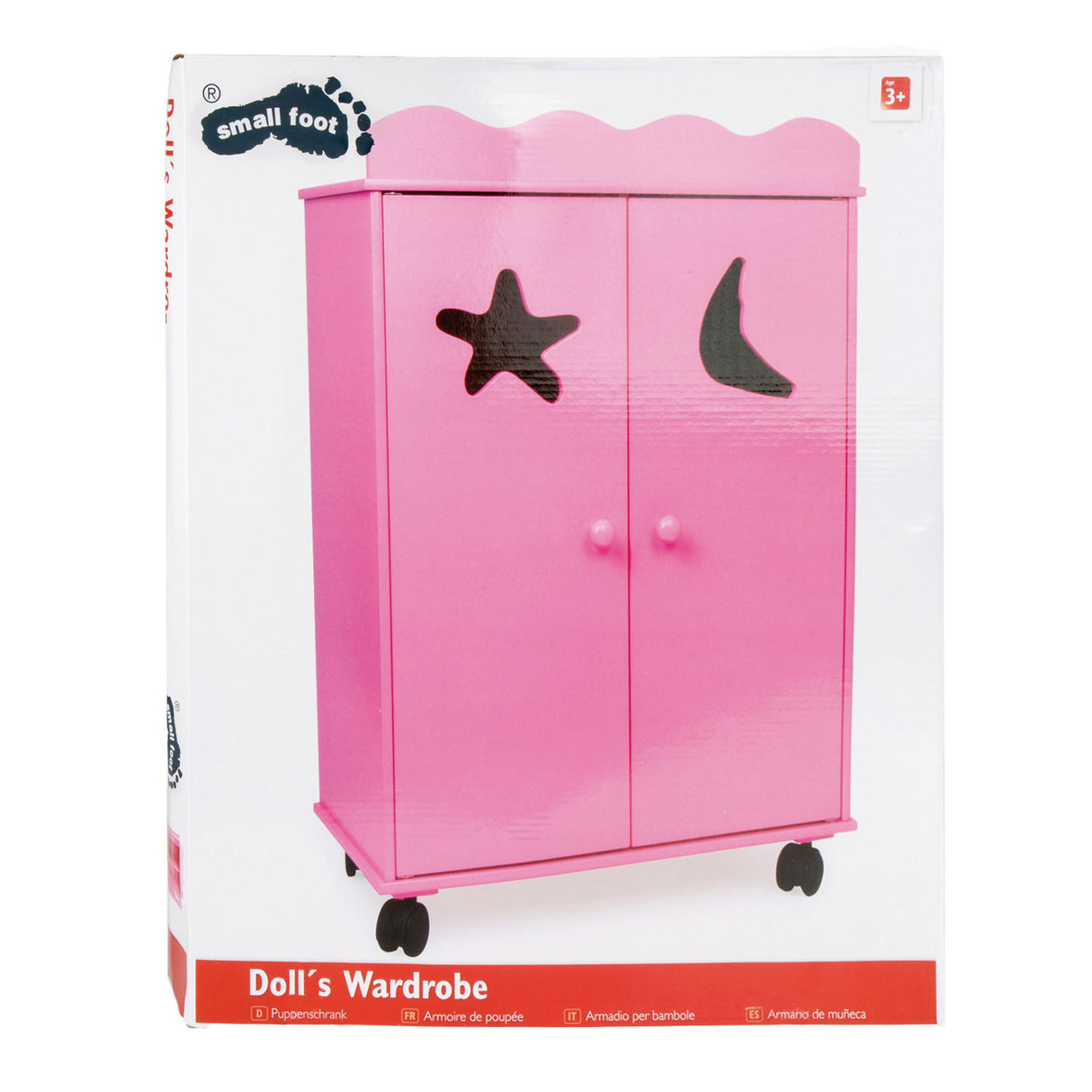 Kleng Fouss Holz Dollwarbobe rosa