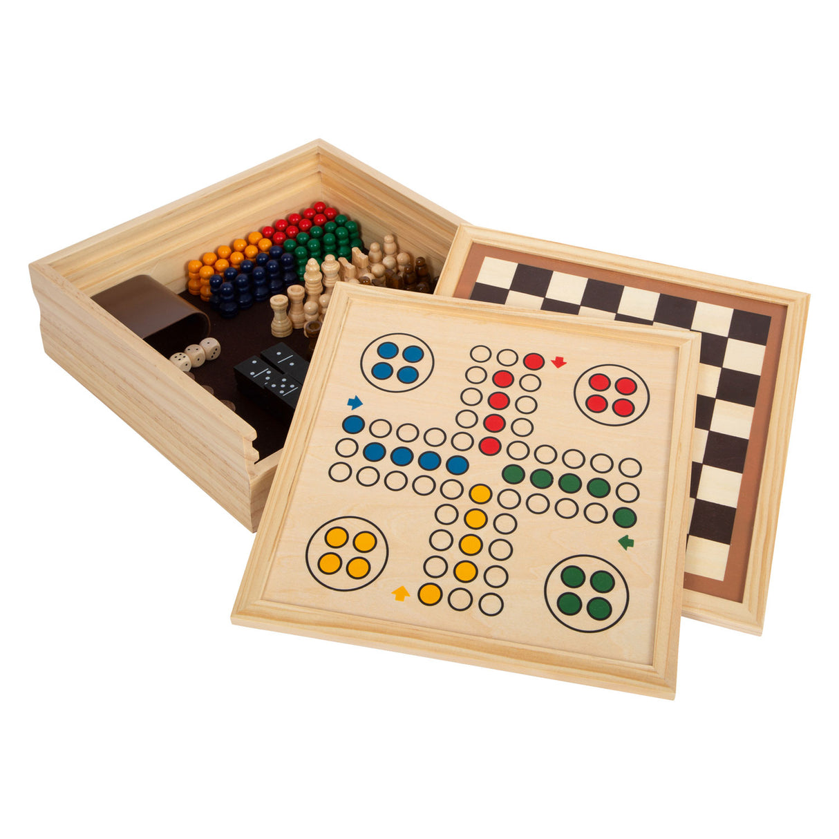 Jeux en bois de petit pied 7 classiques dans la boîte de rangement