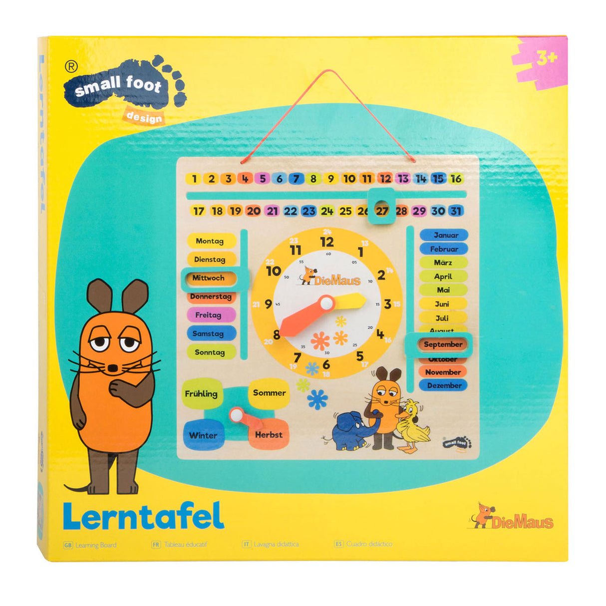 Small foot - Tableau d'apprentissage en bois indiquant l'heure souris - en allemand