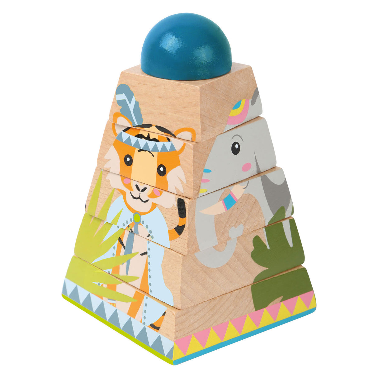 Small foot wooden stacking tower Jungle, 6dlg.