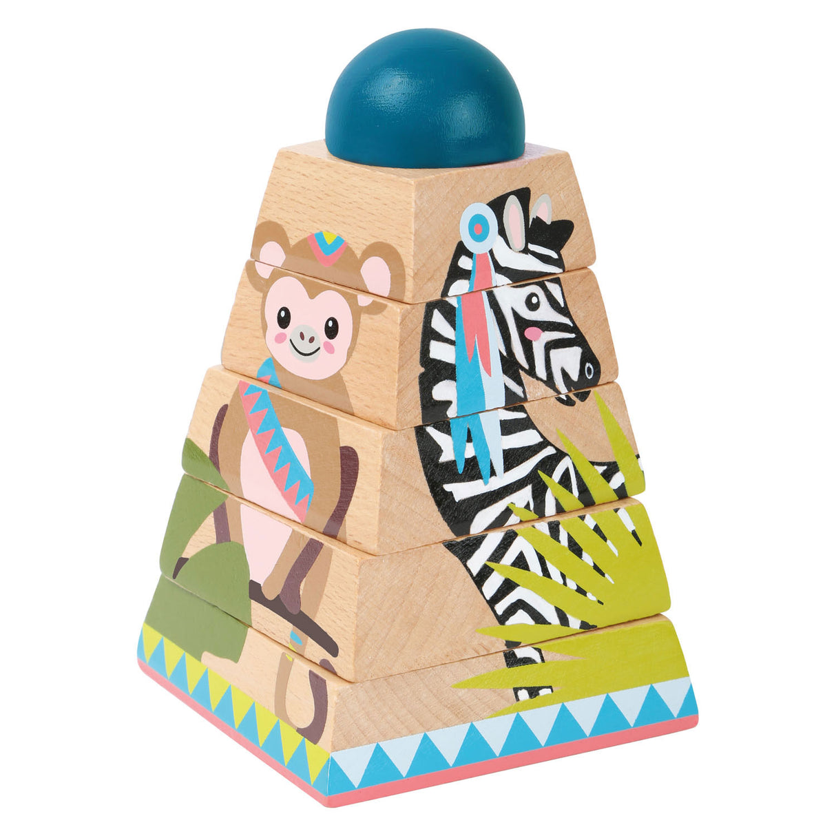 Small foot wooden stacking tower Jungle, 6dlg.