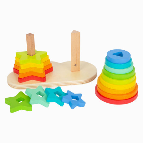 Small foot - tour empilable en bois cercle arc-en-ciel et étoile, 19 pcs.