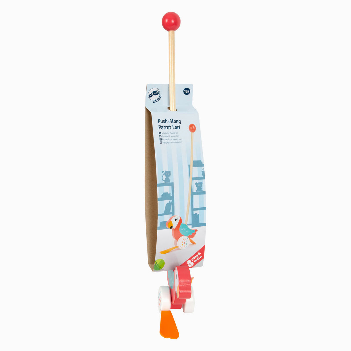 Small foot wooden push figure parrot lori with stick