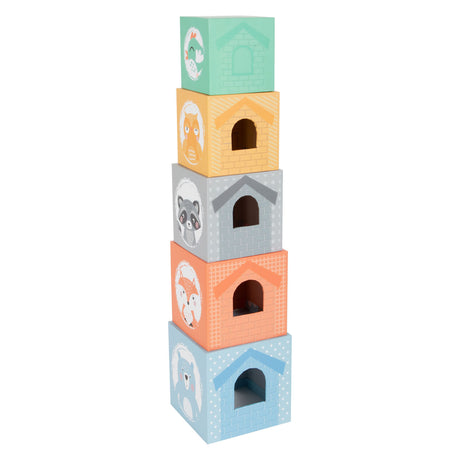 Small foot - tour à empiler avec animaux de la forêt pastel, 10 pcs.