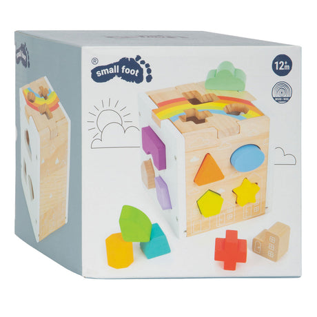 Small foot - cube trieur de formes en bois arc-en-ciel,