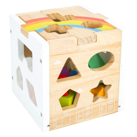 Small foot - cube trieur de formes en bois arc-en-ciel,