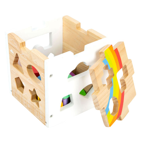 Small foot - cube trieur de formes en bois arc-en-ciel,