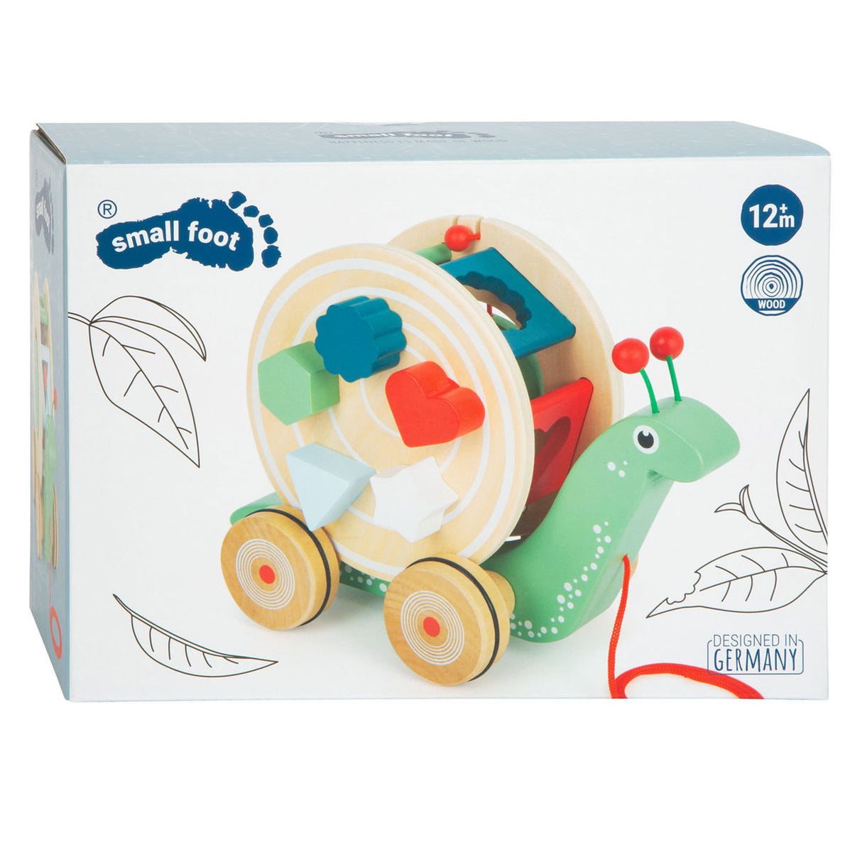 Small foot - trieur de formes de figurines en bois, escargot, 6 pcs.