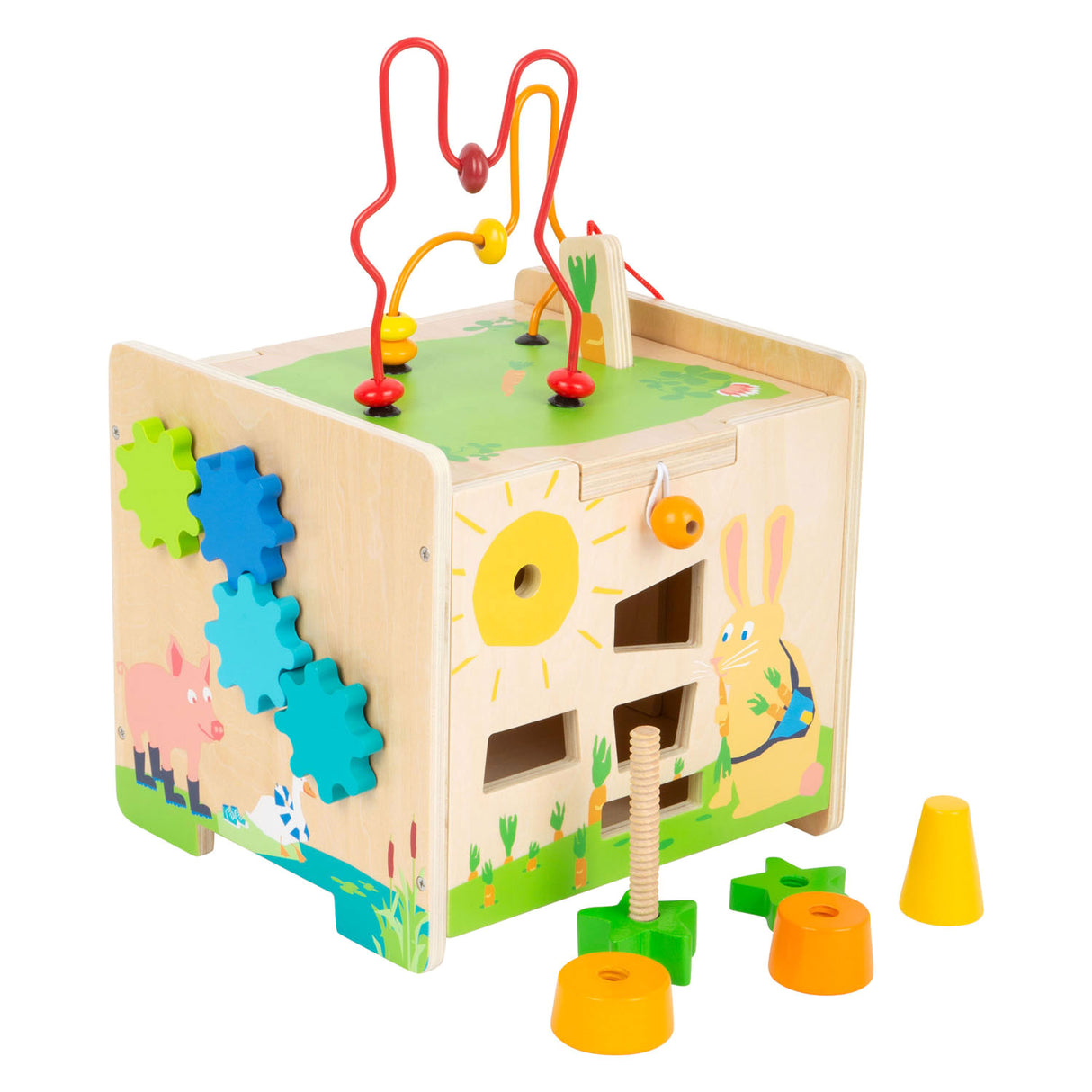 Small foot - cube d'activités en bois et lapin spirale motricité