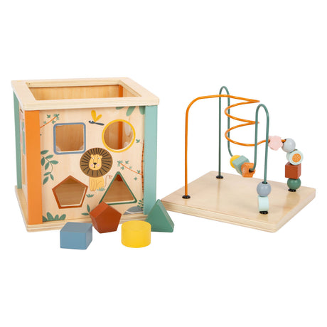 Petit pied - activité en bois cubus et safari moteur