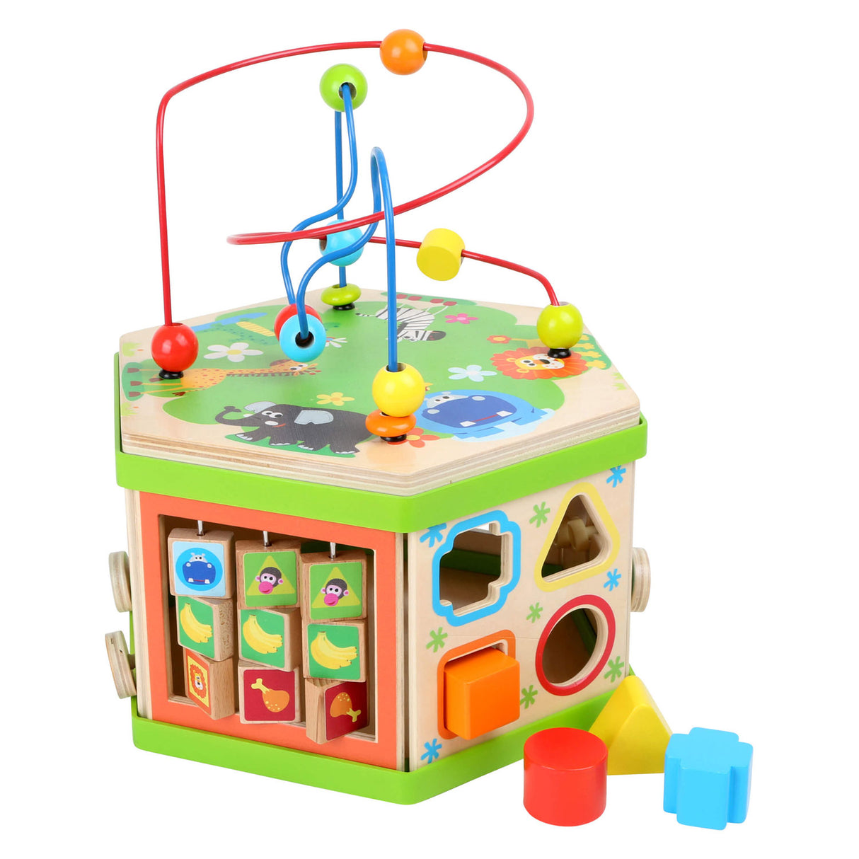 Small foot - cube d'activités en bois avec spirale safari motricité
