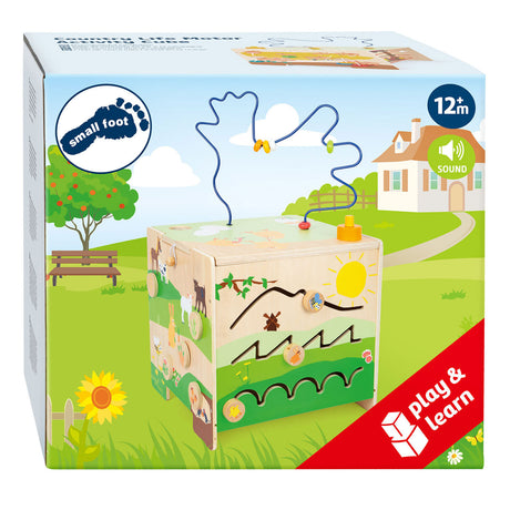 Small foot - cube d'activités en bois avec ferme en spirale de motricité