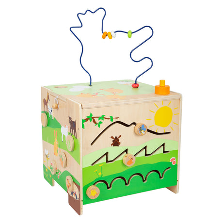 Small foot - cube d'activités en bois avec ferme en spirale de motricité