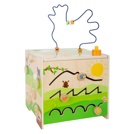 Small foot - cube d'activités en bois avec ferme en spirale de motricité