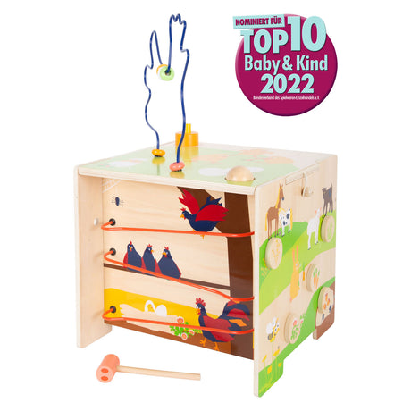 Small foot - cube d'activités en bois avec ferme en spirale de motricité