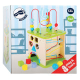 Small foot wooden activity cube with marble track, 8dlg.