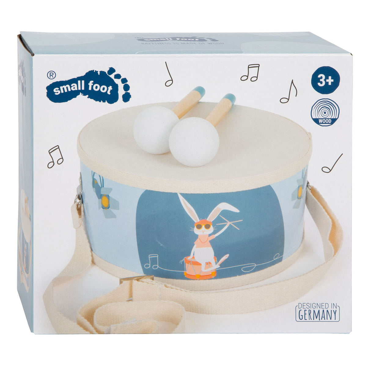 Small foot - tambour en bois groovy beats avec baguettes, 3 parties.