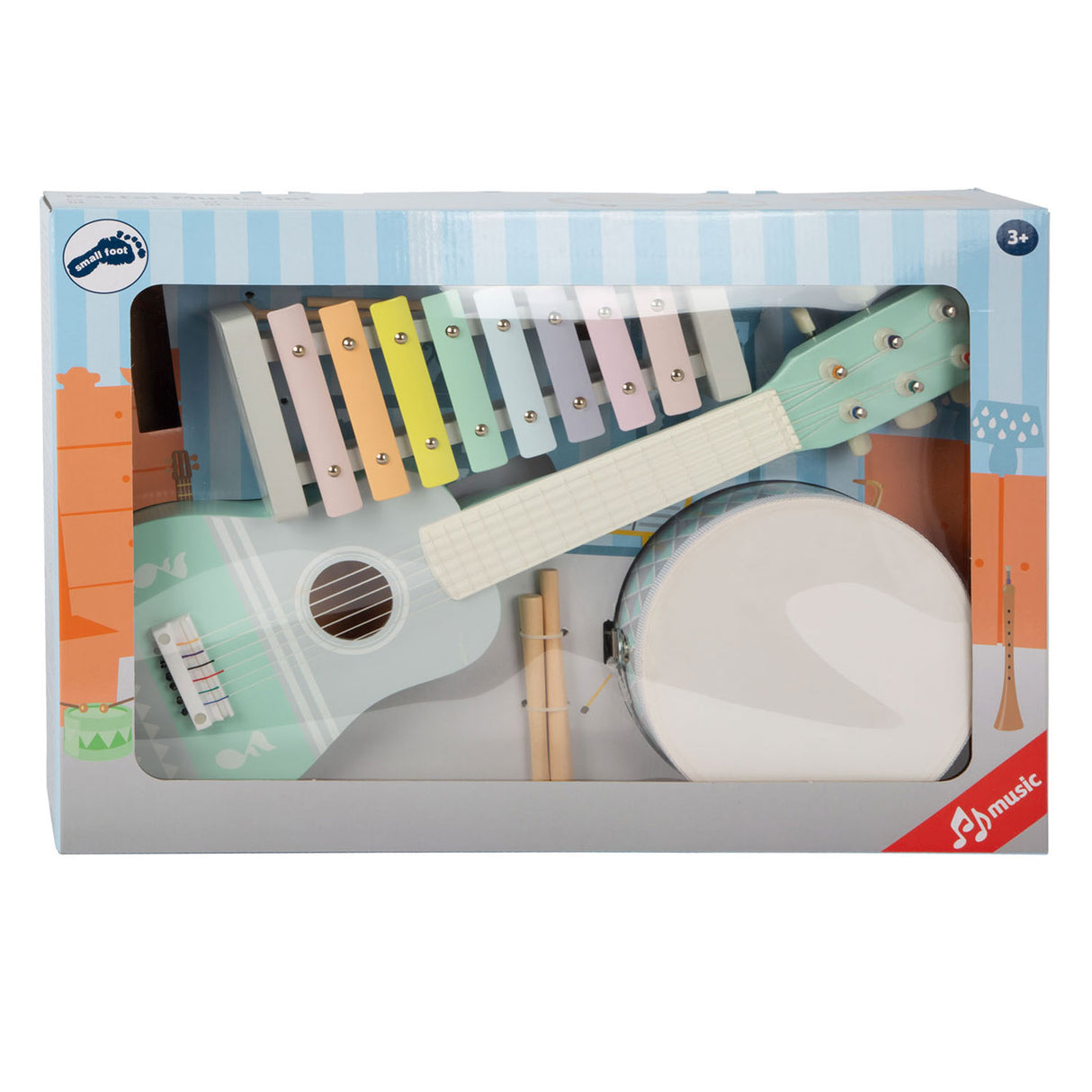 Set de instancias musicales de madera de pie pequeña pastel, 7dlg,