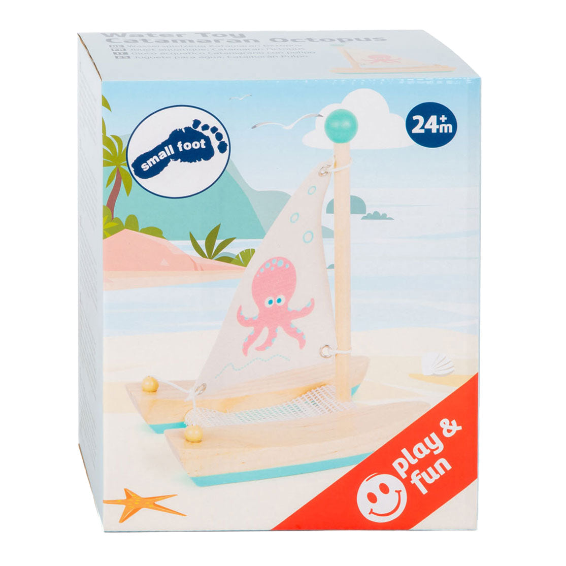 Petits jouets de bain à pied pieuvre en catamaran en bois