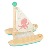 Petits jouets de bain à pied pieuvre en catamaran en bois