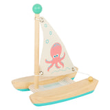 Petits jouets de bain à pied pieuvre en catamaran en bois