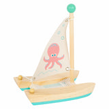 Petits jouets de bain à pied pieuvre en catamaran en bois